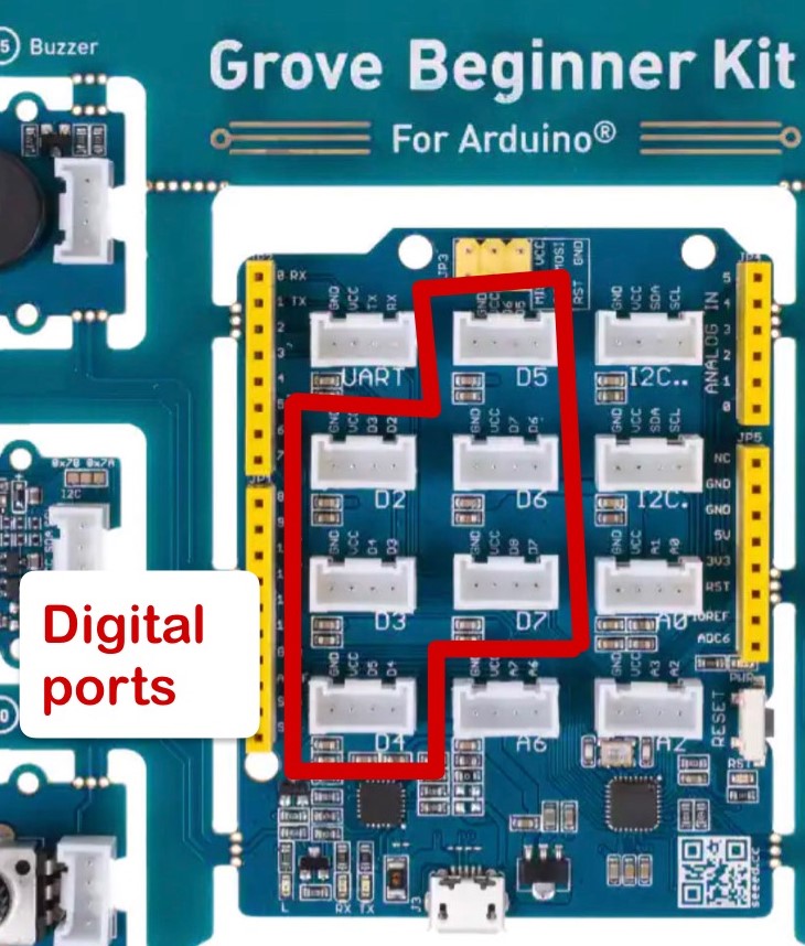 Digital ports on the Grove Beginner Kit shield